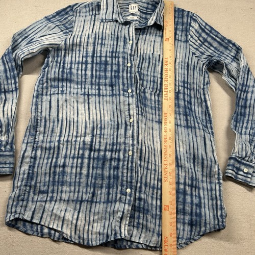 Gap Shirt Womens Medium Tall 100% Linen Tie Dye Striped Button Up Collared - Picture 6 of 9