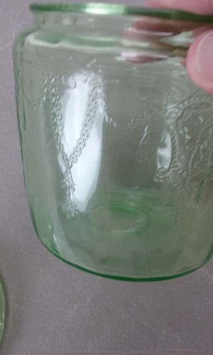 vtg Green Depression Cameo Ballerina Pattern Glass Cookie Biscuit Jar Canister - Picture 13 of 20
