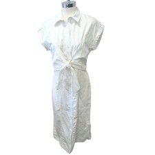 Rachel Parcell Womens White Tie Front Linen Blend Midi Button Down Dress S NEW