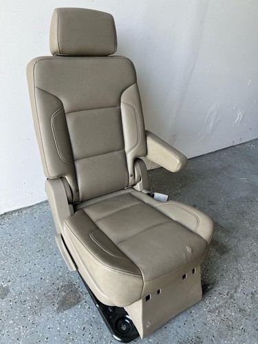 15-20 Chevy Suburban Tan Leather Rear Second Row Captains Bucket Chairs Seats - Picture 8 of 10