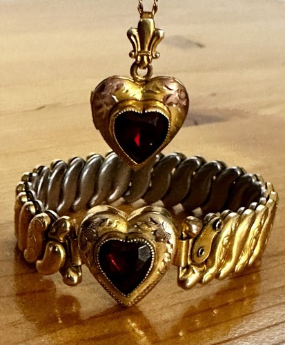 & Locket Necklace 12k Gf Co-Star Wwii Red Heart Expansion Sweetheart Bracelet