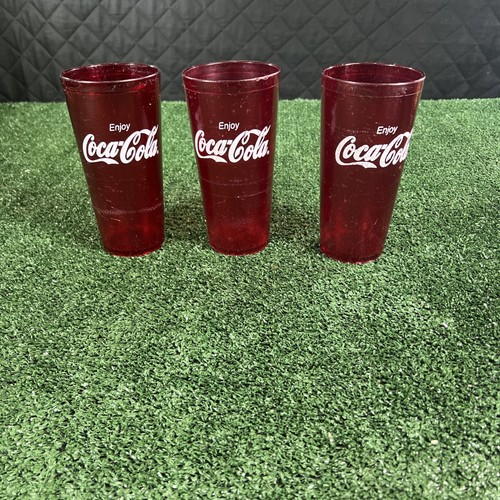 3 RARE VINTAGE 1980s COCA COLA RED PLASTIC 7" CUP HOUSTON TX