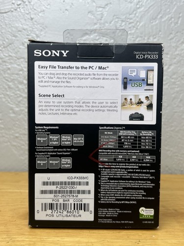 Sony ICD-PX333 Digital Voice Recorder - Black New Sealed - Picture 2 of 7