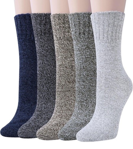 5 Pairs Womens Soft Winter Wool Thick Knit Thermal Warm Crew Cozy Boot Socks