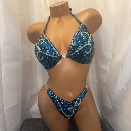NPC competition FIGURE  posing suit Teal Blue 36 DD CUP  Med BOTTOM - Picture 1 of 4