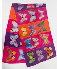 Whimsical Butterflies Bright Multicolor Scarf Hand Rolled 56" X 15"