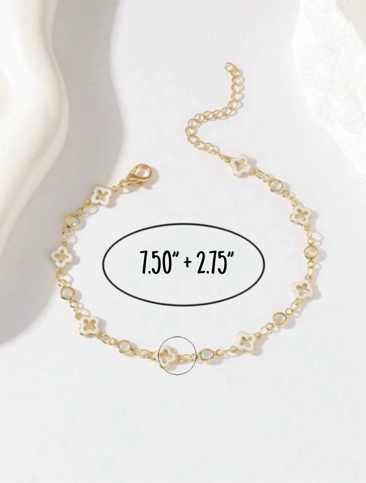 Tobillera de trébol de lujo dorada y estrás Foto 3 de 3