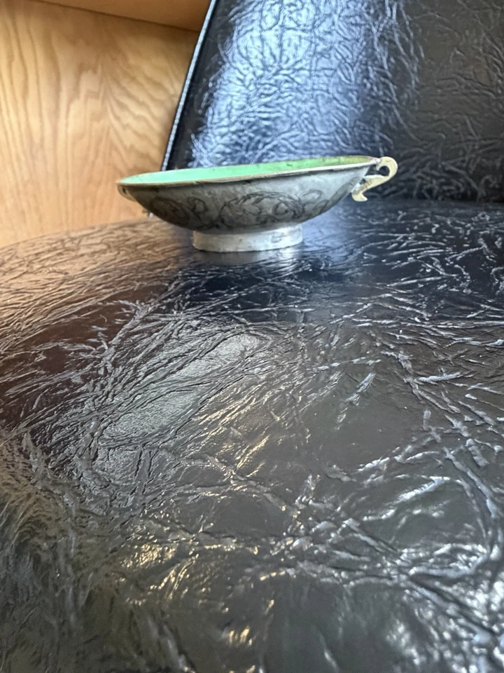 Par de cuencos esmaltados chinos vintage interiores verdes marcados China Foto 4 de 4