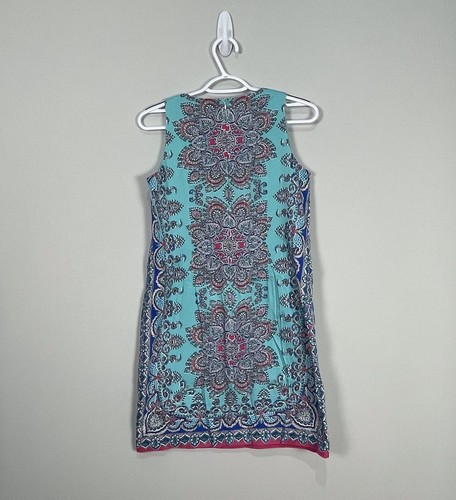 Maggy London Sheath Dress Sz 4 Aqua Paisley Print Sleeveless Tank Dress Cotton - Picture 4 of 8