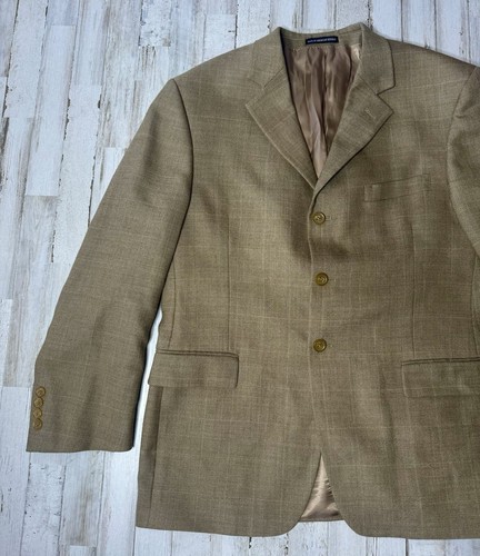VINTAGE ANDREW FEZZA MEN'S 42S TAN BLAZER 3 BUTTON JACKET Checked - Picture 3 of 11