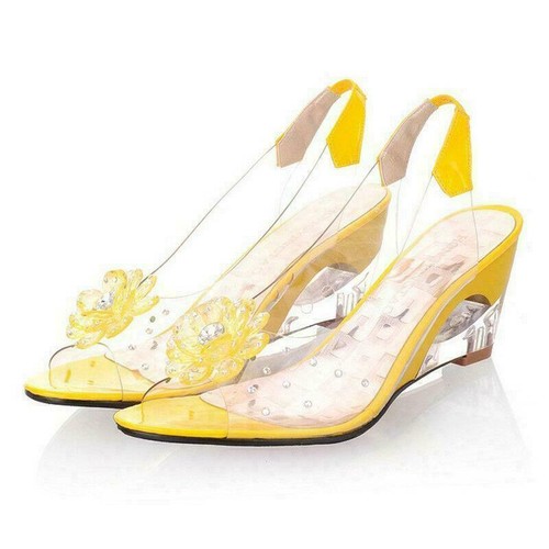 Sandali donna estivi carini trasparenti fiori zeppa tacco scarpe eleganti tg - Foto 2 di 15