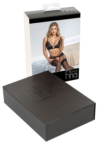 Abierta Fina 3 pcs lace lingerie set bralette open crotch briefs with suspenders - Picture 13 of 16