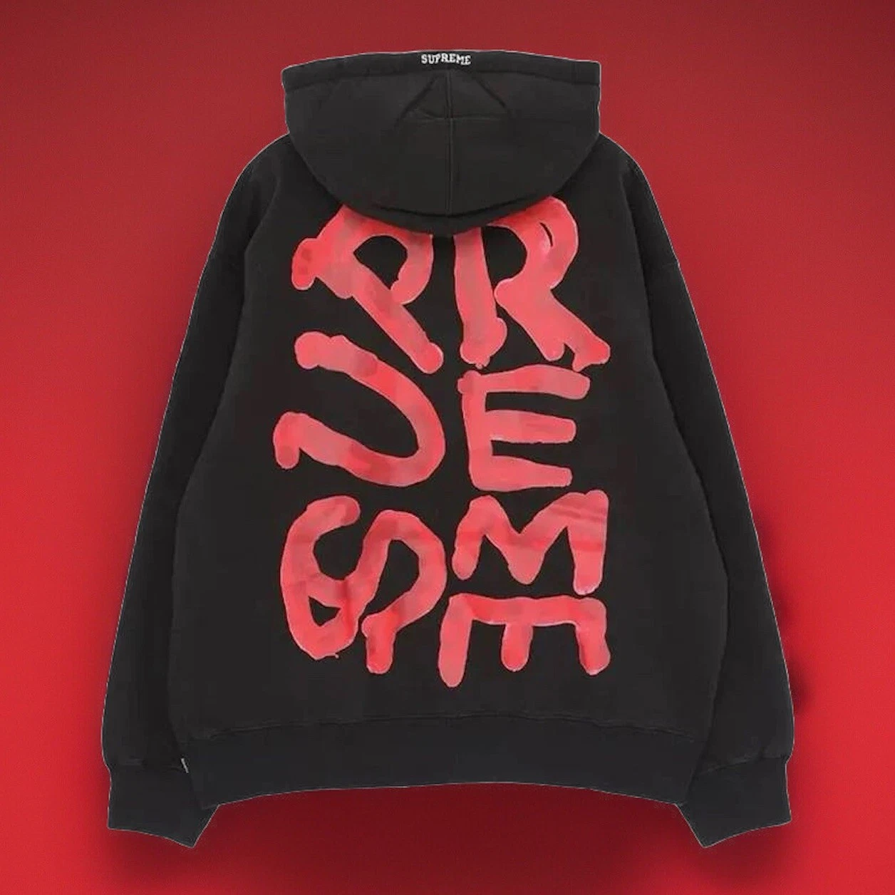SUPREME Heavy « Paint Hooded Sweatshirt » SS24   Noir avec logo rouge Art   Taille XL