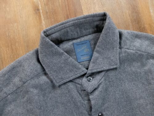 BARBA Napoli Dandy Life gray blue flannel cotton shirt Size 39 / 15.5 authentic - Picture 2 of 5