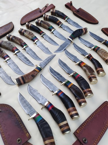 Lot of 20 8 INCH HANDMADE DAMASCUS STEEL SKINNER HUNTING KNIVES WITH SHEETS - Picture 7 of 18