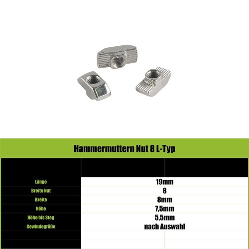 Hammermutter Nutenstein Nut 6 8 10, M3 M4 M5 M6 M8 T-Nut Alu Profil - Bild 16 von 33