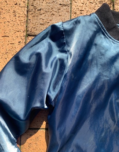 Dangerfield Satin Dragon Embroidered Bomber Jacket Petrol Blue Satin - Size 10 - Picture 6 of 7