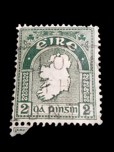 Rare 1930s Eire 2 Pinsin Green White Stamp with Tape on Back Used - Picture 3 of 5