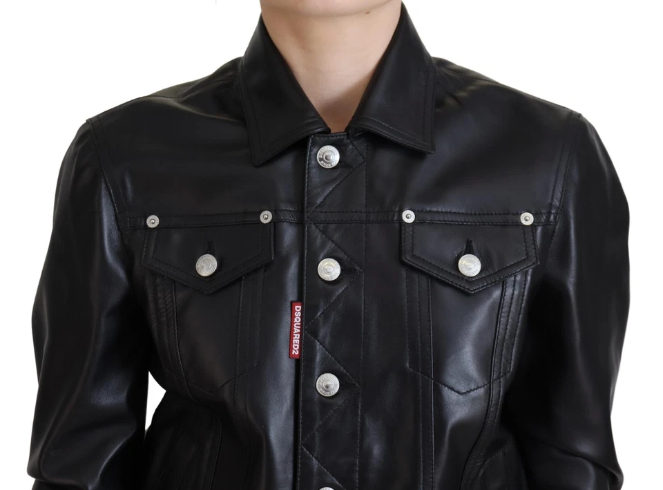DSQUARED2 Jacket Black Leather Collared Long Sleeves Women's IT38/US4/XS 3110usd - Image 4 of 4