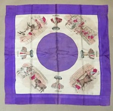 Antique Silk Scarf Purple Bullfighters Spanish Toreros from the 1800s 17.5"