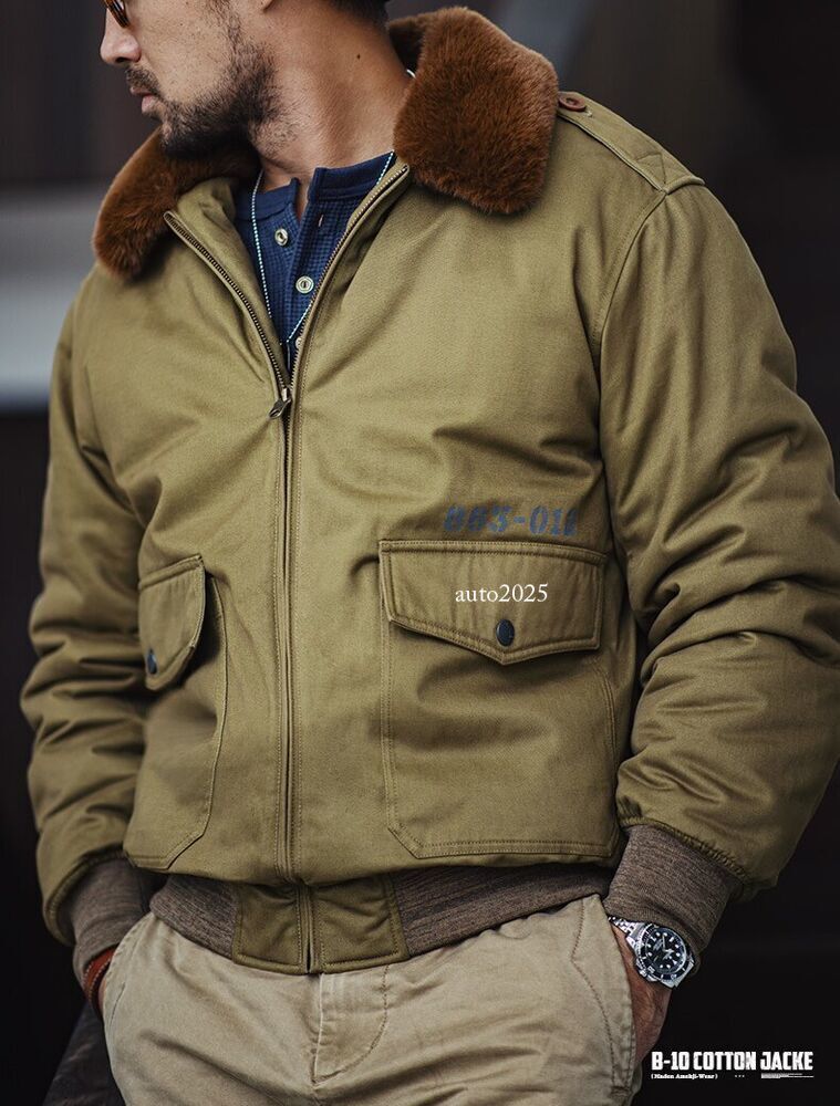 Men's Vintage B-10 Flight Jacket Winter B10 Military Cotton
