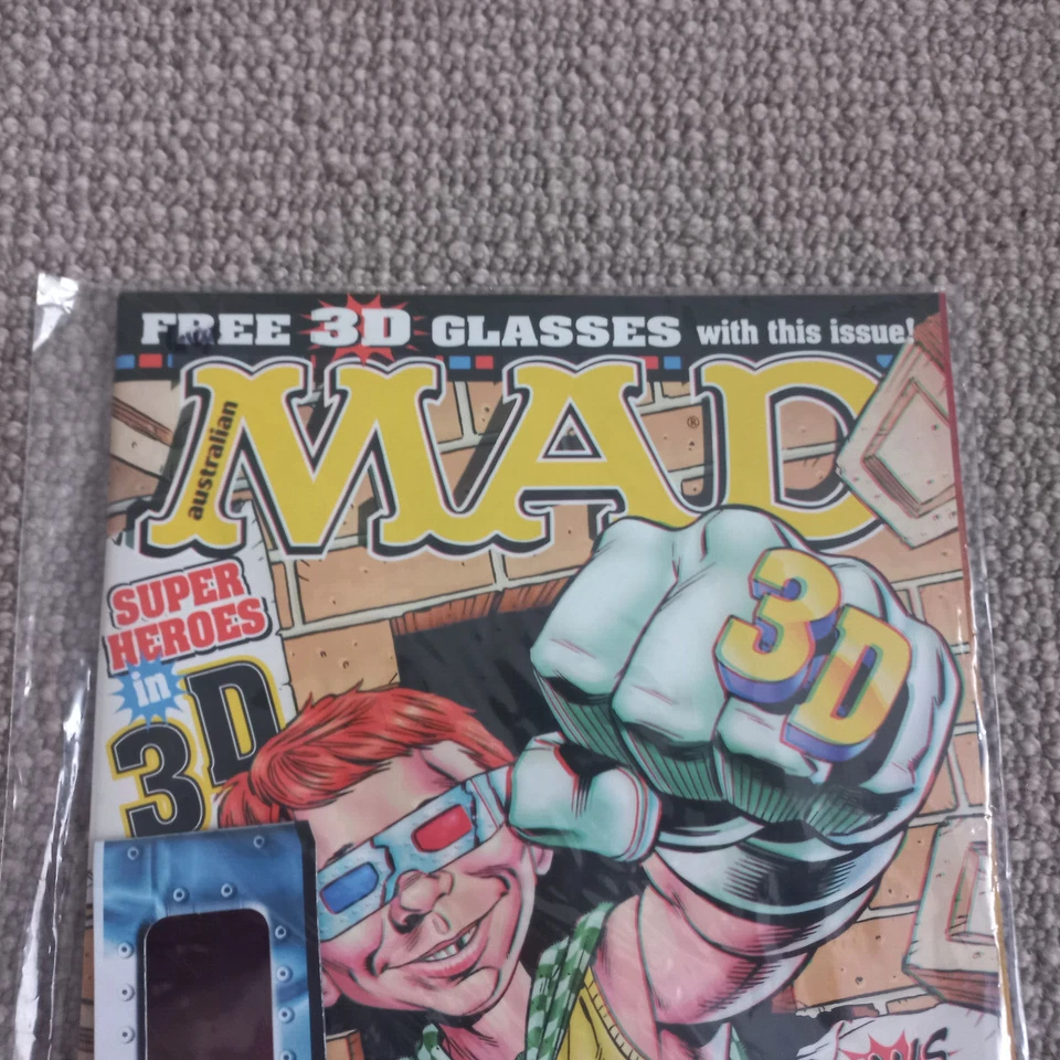 Australian Mad Magazine Super Heroes 3D #411 & 3D glasses, New and unopened - Image 3 of 4