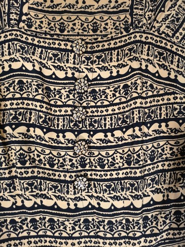 1940s Gown Set Yellow Gold Black Rayon Dress African Safari Pattern Jacket - Picture 4 of 9