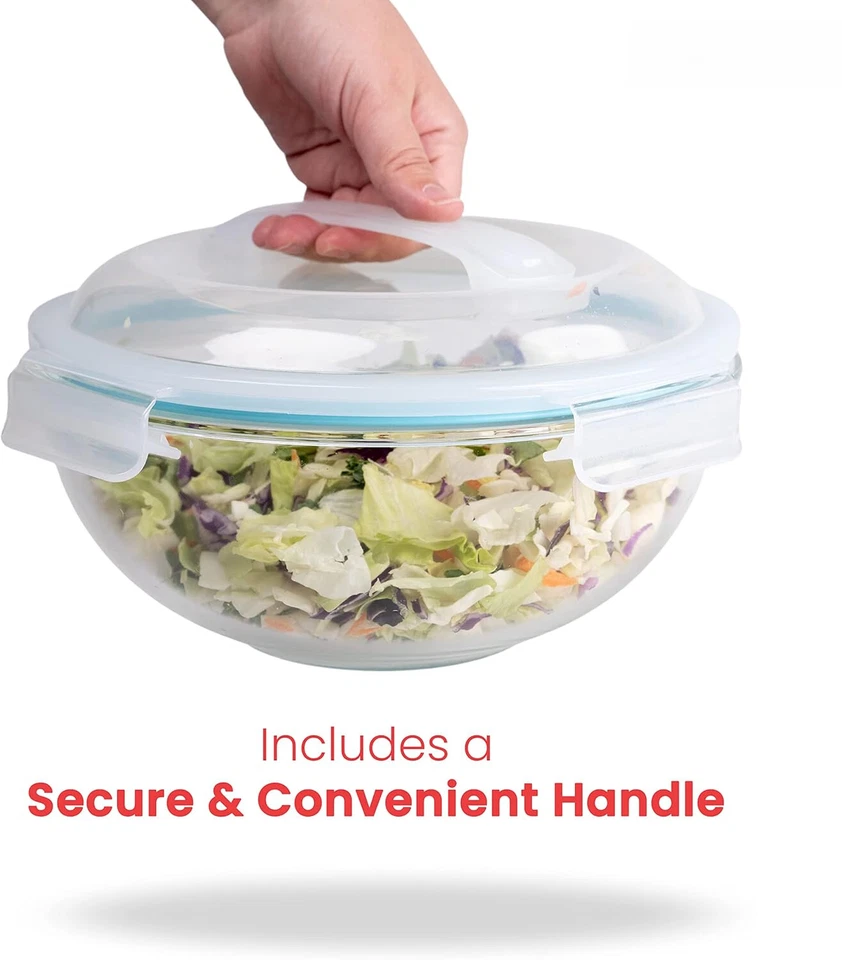 Juego de 5 cuencos de vidrio para almacenamiento de alimentos con tapas selladas con bloqueo a presión - apilables Foto 4 de 4
