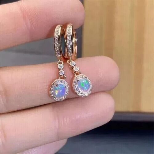 Oval Cut Simulated Fire Opal Pretty Drop/Dangle Earrings In 14k Rose Gold Plated - Picture 2 of 7