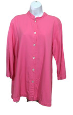 Nadia Women's Size Medium Pink Linen Button Up 3/4 Sleeve Top USA Made