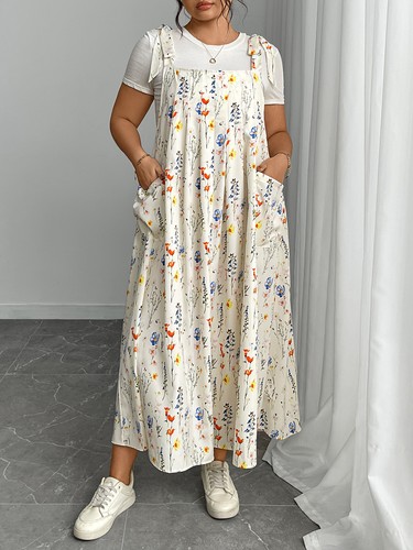 Womens Overalls Pleated Dress Summer Strappy Pocket Baggy Maxi Dresses Plus Size - Picture 25 of 28