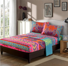 Boho Queen Sheets Set, 4PCS, Colorful Tribal Bedding, Soft Microfiber