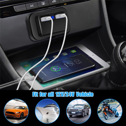12V-24V 4.8A Dual USB Port Car Fast Charger Socket Power Outlet LED Waterproof - Photo 4 sur 8