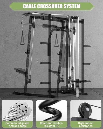 Smith Machine Power Cages, 2000lbs Squat Rack W/ Cable Crossover System Home Gym - Picture 6 of 12