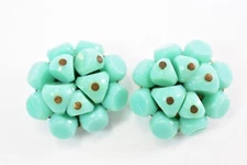 Vintage West Germany Hand craft Faux Turquoise cluster clip on earrings