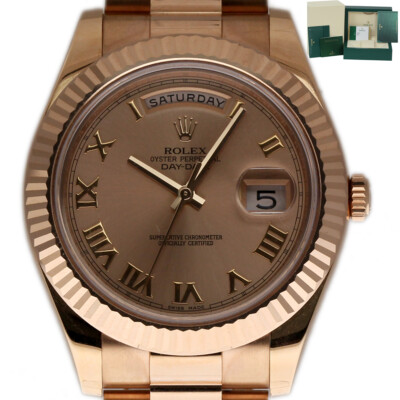 Rolex New Day-Date II 218235 Rose Gold Champagne Roman Box/Paper/Warranty #RL131
