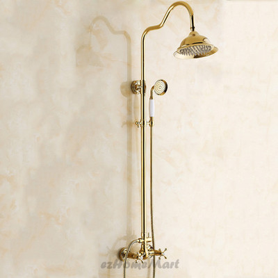 Gold Polished Brass Bathroom 8 Rain Shower Head Kit Shower Faucet