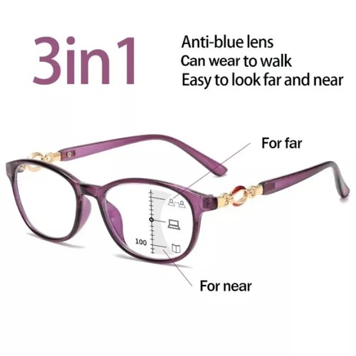 New 3 in 1 Progressive Multifocal Reading Glasses Women Anti-blue Eyeglasses