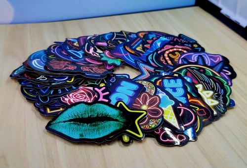 Lot Of over 100 Vintage Style Neon Vinyl Stickers - Picture 2 of 5