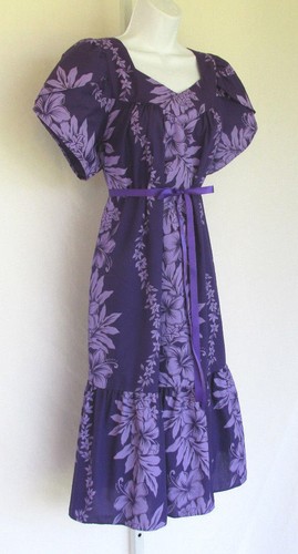 ABITO FLOREALE HAWAIANO VINTAGE ANNI '60 '70 MODA GIADA CINTURA VIOLA TAGLIA SMALL - Foto 8 di 12