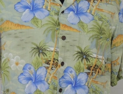 Camicia hawaiana hawaiana vintage made moda luogo Rayon Hibiscus Palm Tropic M Aloha - Foto 4 di 12