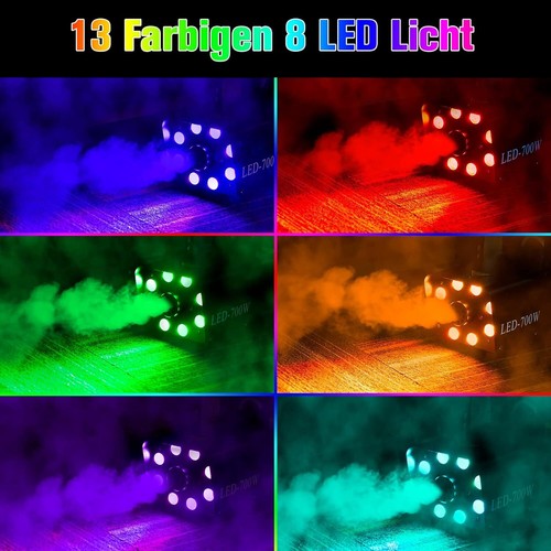700W Nebelmaschine RGB Effekt 13 Farbig 8 LED Licht Smoke Maschine Mini Fog Rauc - Bild 6 von 8