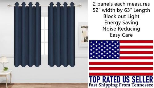 Set of 2 Navy Blue Blackout Curtains with Grommets Both Panels Measure 52" x 63" - Bild 1 von 4