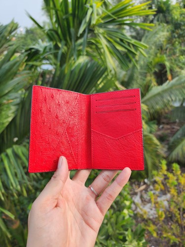 Black/Red Doubeside Genuine ostrich Body Leather Skin Men's Card Holder,Wallet - Picture 2 of 11
