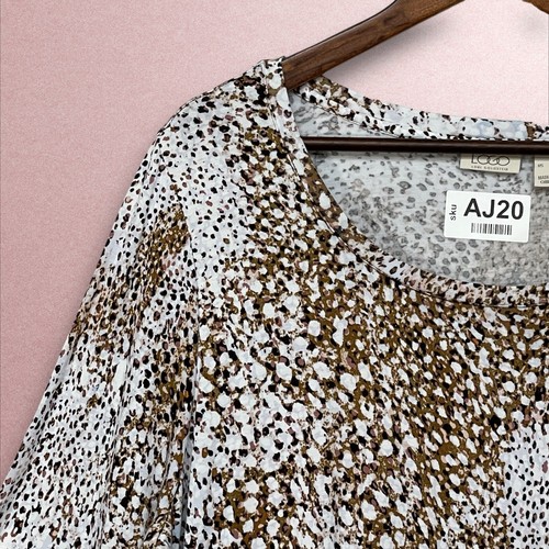 LOGO Lori Goldstein Tunic Top Women Size XL Brown Printed Knit 3/4 Sleeve Hi Low - Picture 8 of 14