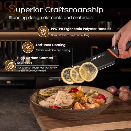 Juego de cuchillos, juego de cuchillos de cocina aptos para lavavajillas de 15 piezas con afilador incorporado - Imagen 5 de 7