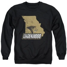 Lindenwood University Adult Crewneck Sweatshirt State Shape, Black, S-3XL