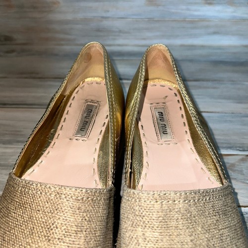 Miu Miu Damen Plateau Stoff Espadrille Gold Made In Italy Luxusmarke - Bild 21 von 24