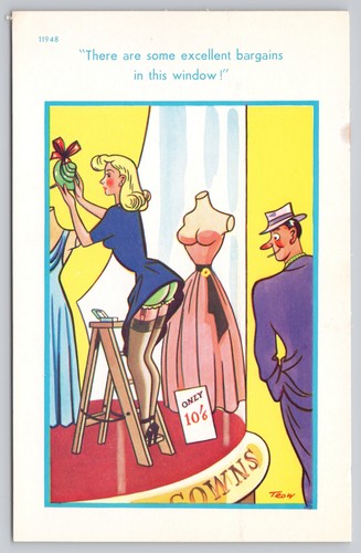 s26823 Excellent bargains upskirt stockings heels blonde Trow comic postcard
