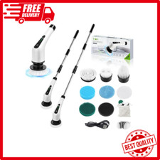 Electric Spin Scrubber Cordless Long Handle7 Replaceable Cleaning Heads White